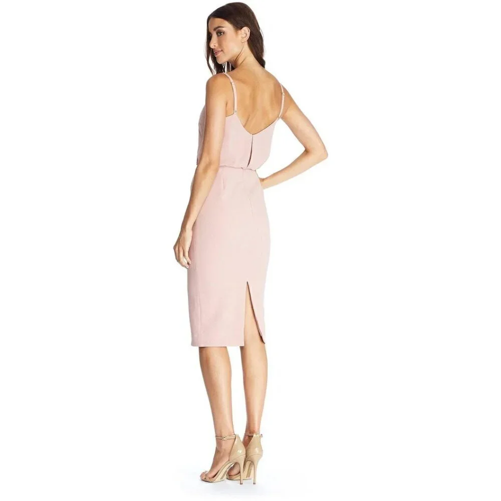 DRESS THE POPULATION Alondra Blouson Sheath Dress in Blush Size Small